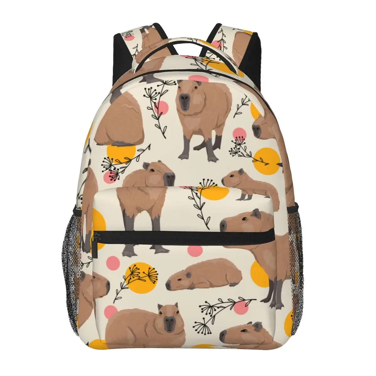 

Men Woman Backpack Capybaras Plants And Circles Schoolbag for Female Male Fashion Bag Student Bookpack