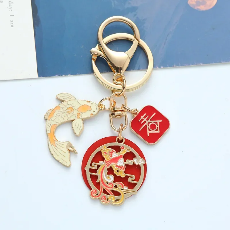 Ethnic Style Dragon And Phoenix Koi Keychain For Women Fashion Drop Glaze Lucky Key Car Key Pendant Jewelry Gift