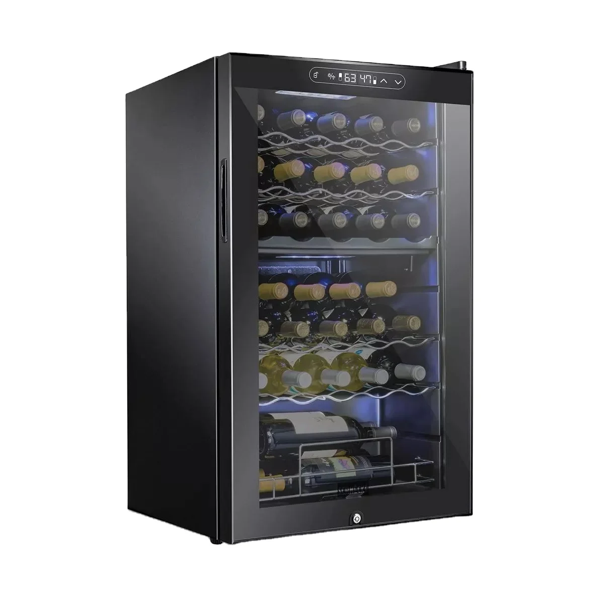 

32-Bottle Freestanding Wine Cooler Large 93L Capacity Dual Zone Beech Wooden Shelf Refrigerator 220V Function for Display