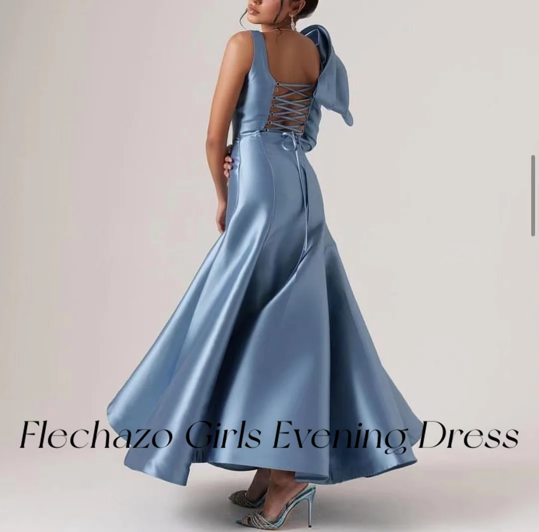 Flechazo Blue Evening Dresses Sleevless Backless Pleated Lace-UP A-Line Formal Party Dress For Women 2024 vestidos de fiesta