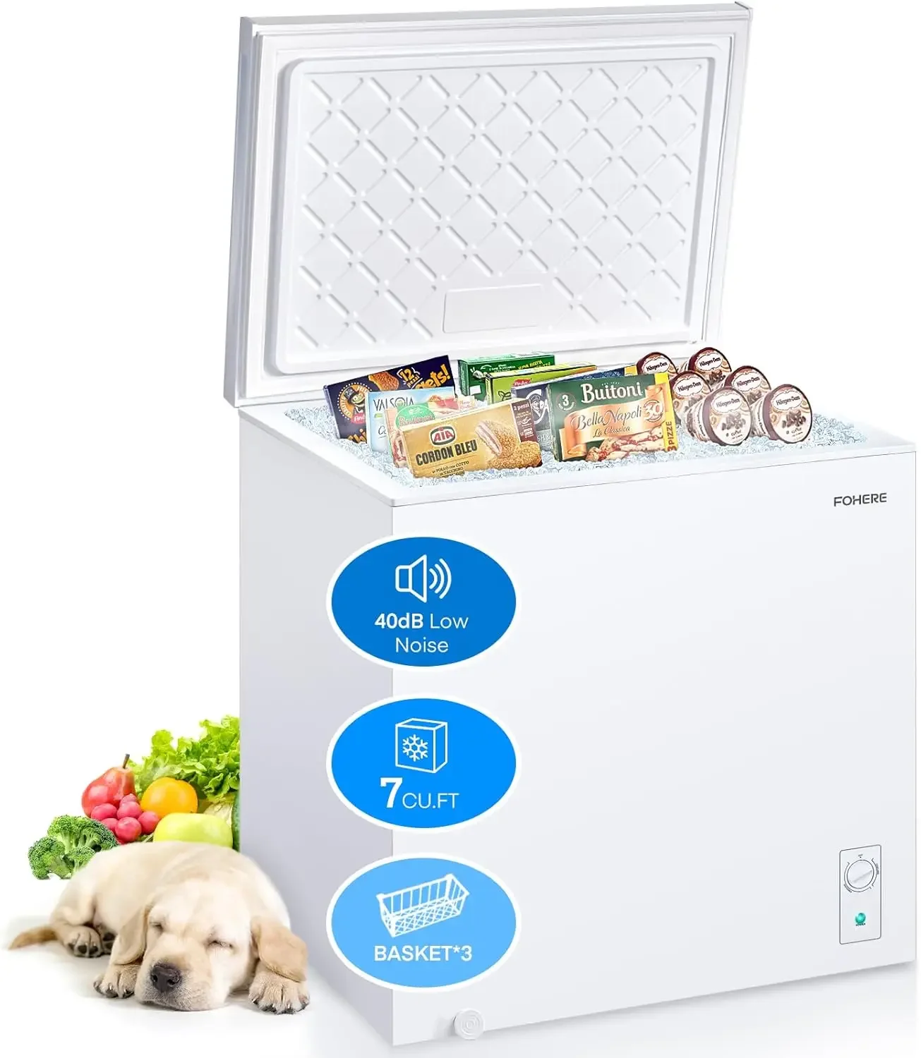 

Chest Freezer 7.0 Cubic Feet, FOHERE Deep Freezer with 3 Removable Storage Baskets, Adjustable Thermostat Compact Small Freezers