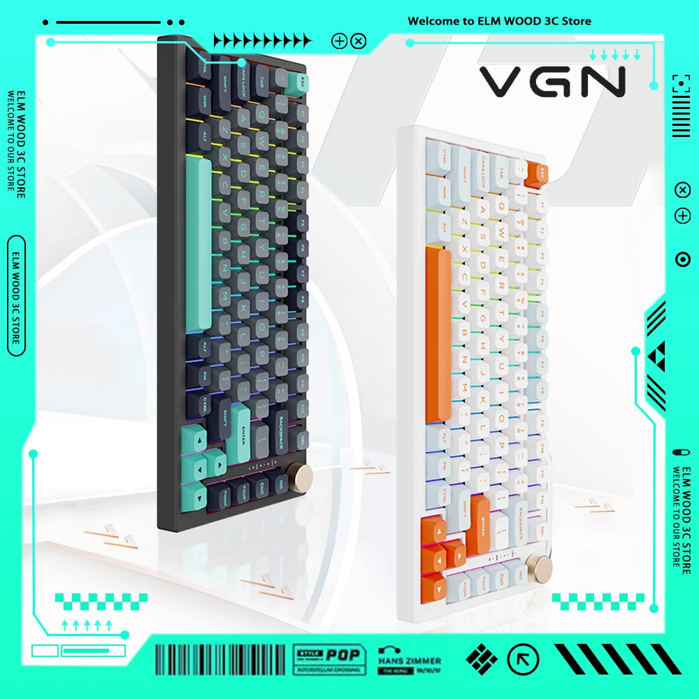 

VGN N75 Mechanical Keyboard Multifunctional Knob Three Mode Hot Swap RGB Wireless Gaming Keyboard 75% Layout Pc Gamer Office