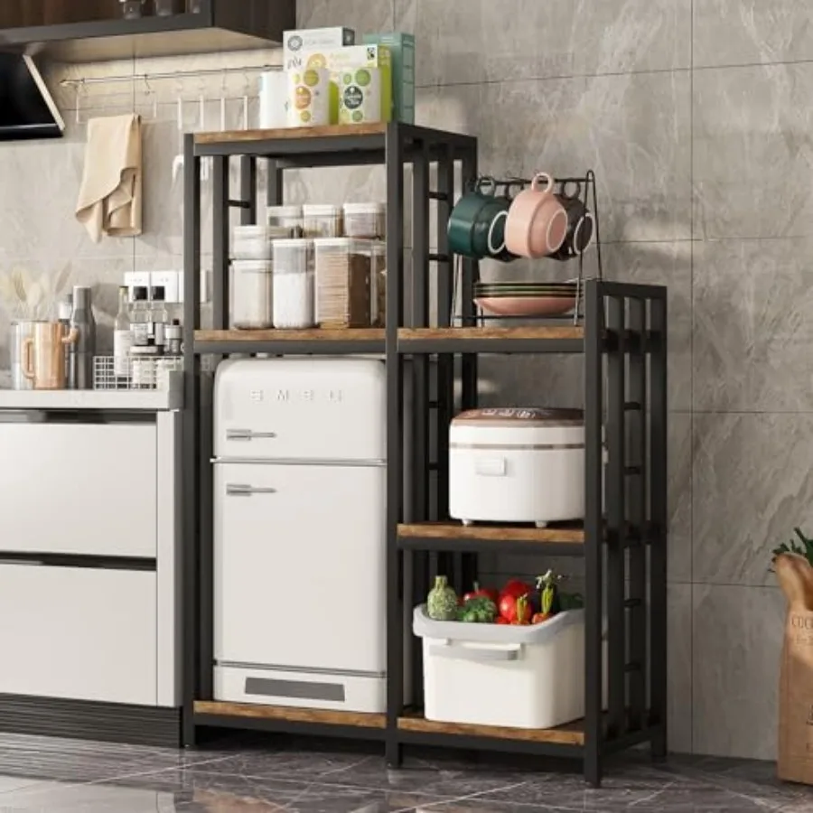 

6-ярусная кухонная полка-стеллаж для хранения, регулируемая по высоте, для мини-холодильника, прочная подставка для микроволновой печи