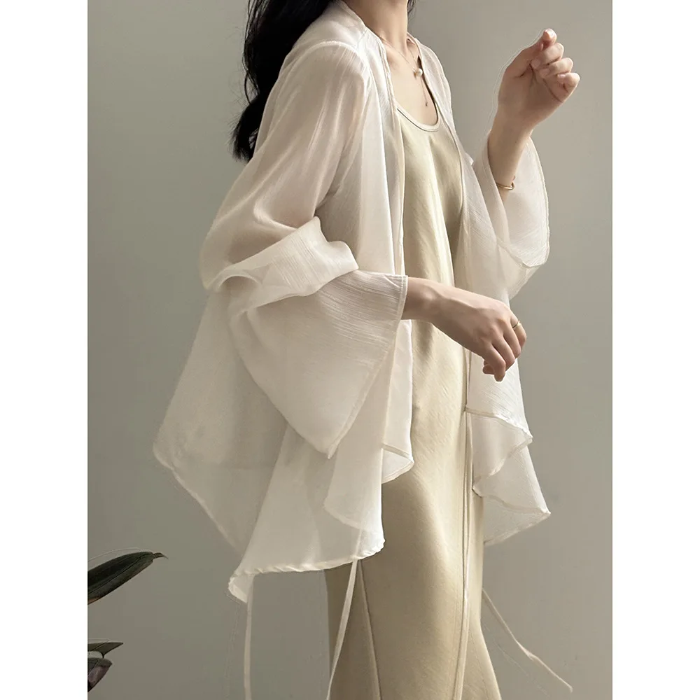 Women Clothing French Temperament Lace-up Sunscreen Shirt Coat Women 2024 Summer New Thin Long-sleeved Solid Color Cardigan