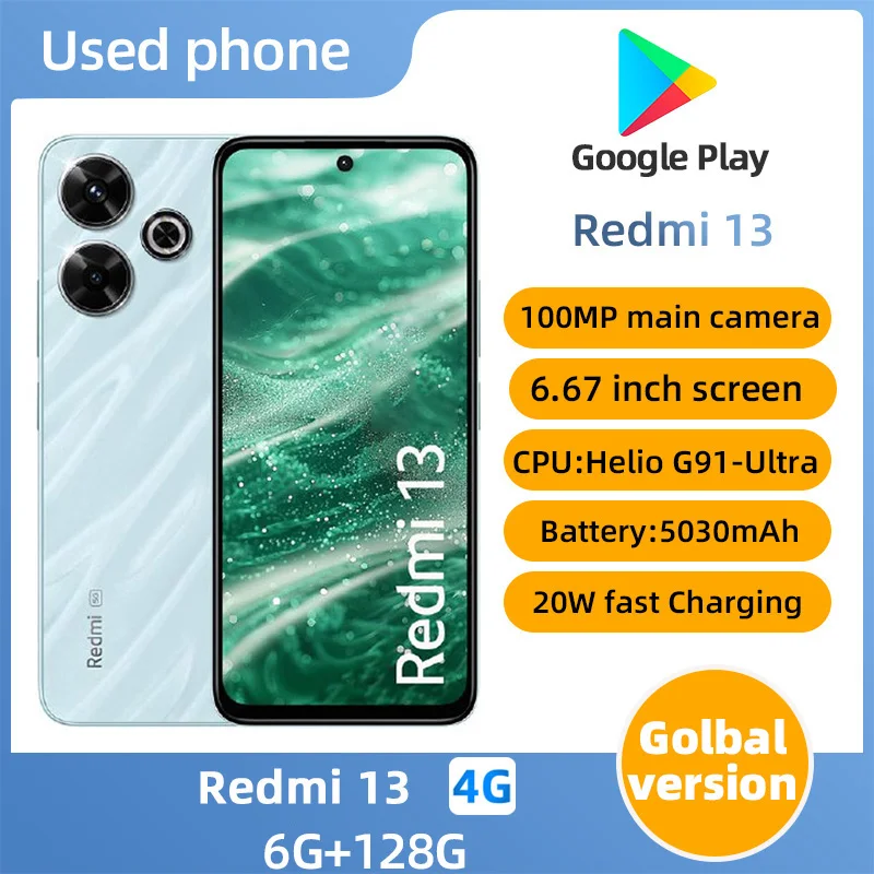 Redmi 13 4G 6,79 pulgadas 256GB ROM HyperOS CPU MTK Helio G91 Ultra 108MP Cámara 5030mAh Wi-Fi teléfono usado