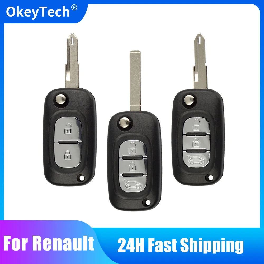 

OkeyTech 2/3 Buttons For Renault Clio 3 Megane 3 Kangoo Modus Remote Flip Folding Fob Car Key Shell Case Fob Uncut Blade