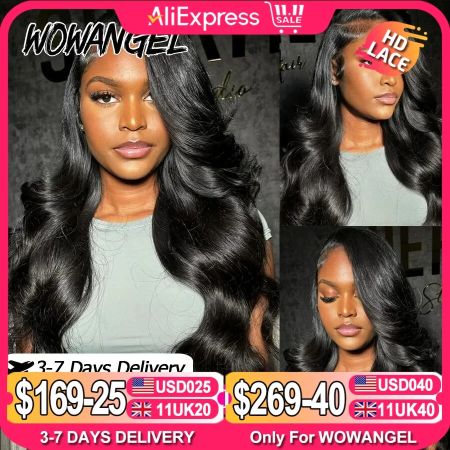 WowAngel 13x6 HD Lace Full Frontal Wigs Body Wave Human Hair Wigs Bye Bye Knots Skin Melted Pre Plucked Brazilian Hair For Women