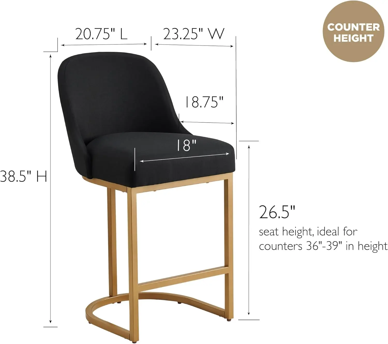 Tabouret de comptoir Barrelback, doré/noir