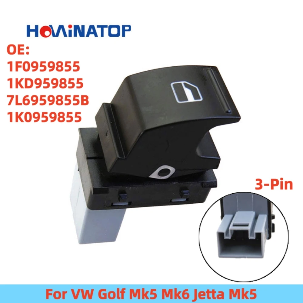 

HOWINATOP 1F0959855 1KD959855 7L6959855B 1K0959855 3 Pin Passenger Side Power Window Switch For VW Golf 5 6 Jetta Mk5 Mk6