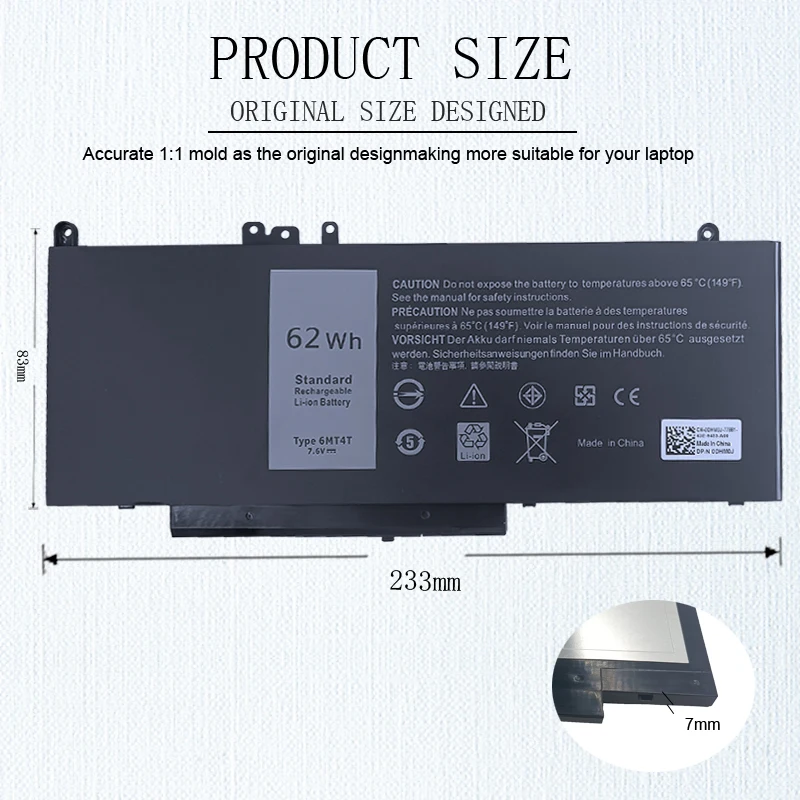 6 mt4t Laptop-Akku für Dell Latitude E5470 E5570 14 15 für Dell Precision 15 m3510