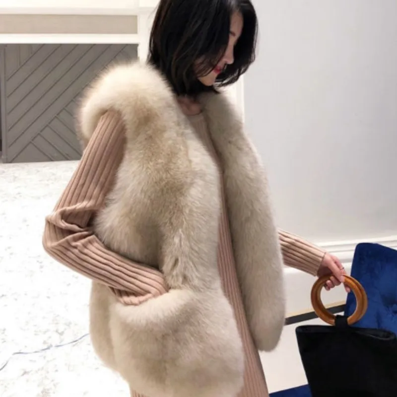 Frauen 2025, Herbst Winter Neue Dünne Ärmellose Mäntel Pelz Strickjacke Weibliche Faux Fuchs Pelz Weste Damen Künstliche pelz Weste Tops