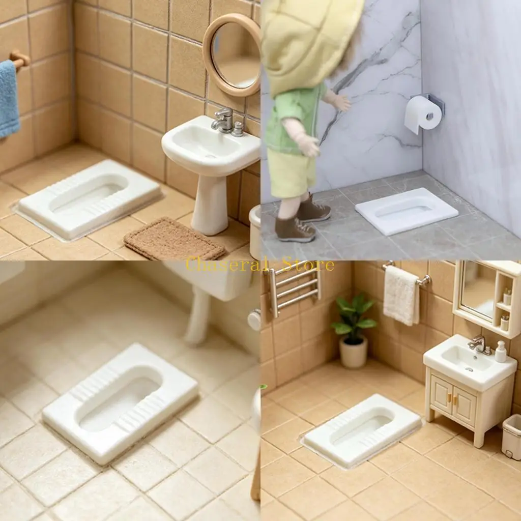 E7CE Pranks Miniature Squat Toilet with Faux Poop Props for Novelty Scene Setting Use