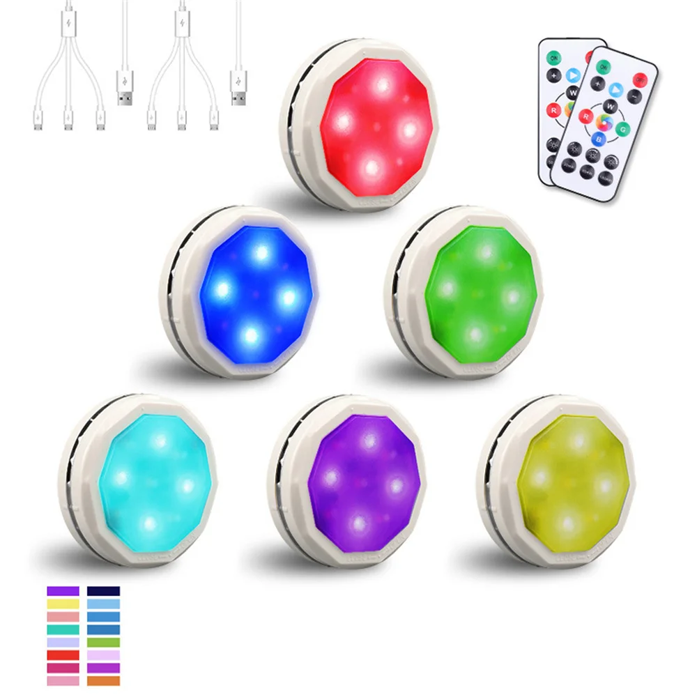 USB Rechargeable RGB Led Puck Light & Remote Controller Portable Home Decoration for Party,Holiday,Birthday DC5V