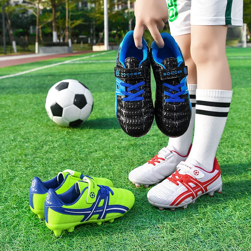 Professional Soccer Shoes for Children Child Football Crampons AG/TF Kids Grass Training Soccer Sneakers Anti-Slip Ankle Cleats