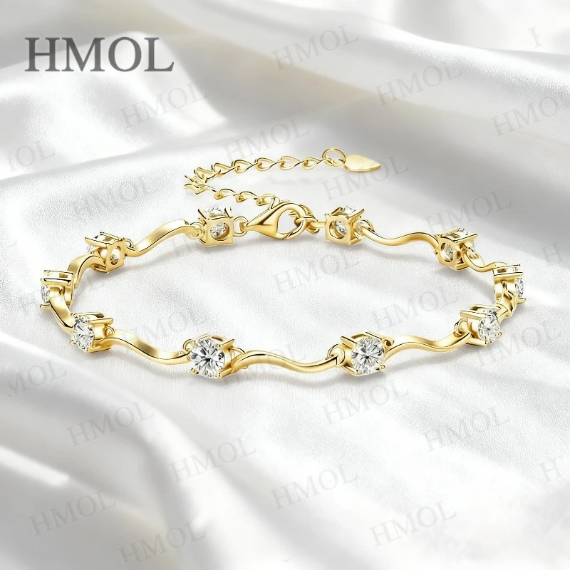 

Женский браслет Wave-Link из муассанита, регулируемая длина, стильные повседневные украшения, яркий блеск, современный минималистичный аксессуар