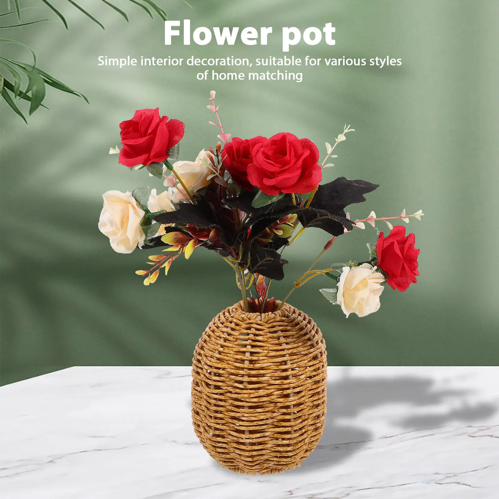 Woven Vase Plastic Rattan Texture Flower Holder for Home Desktop Decor Dried Flowers Photography Prop