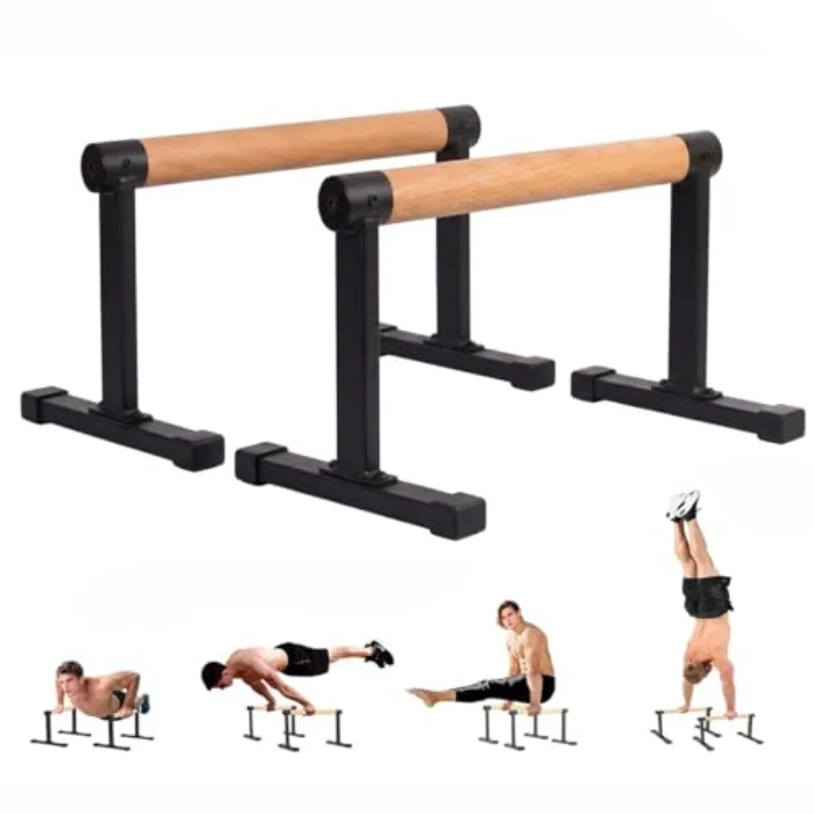 Home gym wooden parallel bars for gymnastics beech wood natural color 700lbs capacity anti-slip mats easy installation ideal fo