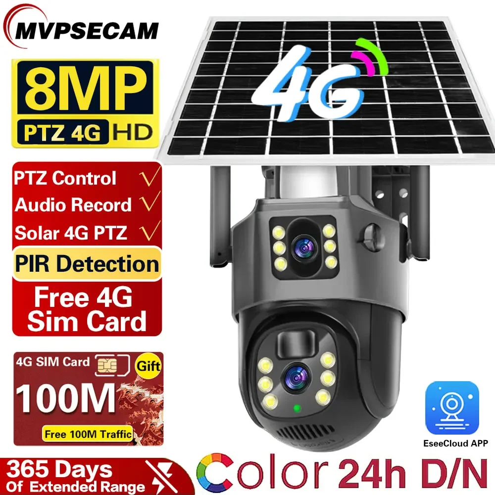 

Free Gift 4G SIM Card Solar PTZ Security Cameras Wireless Outdoor 4K Video Surveillance Color Night Vision Auto Human Tracking