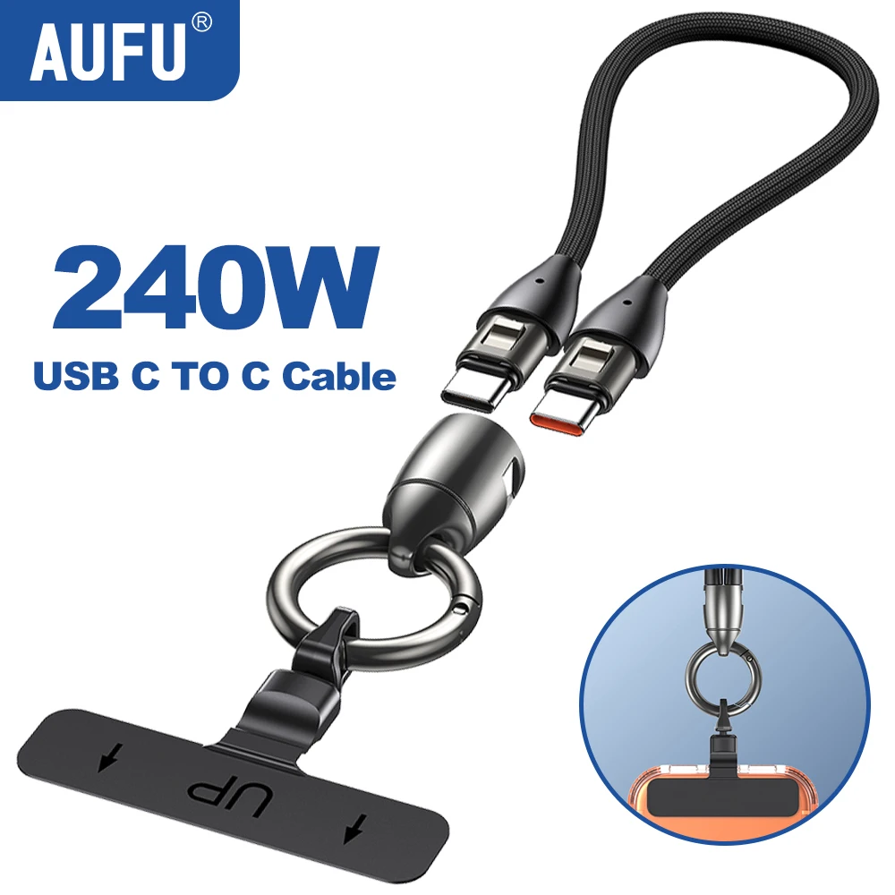 AUFU 240 W USB C auf Typ C Kabel 5 A Schnellladung Telefon Lanyard Datenkabel Power Bank Kurzdraht 0,14 m/0,3 m/1,2 m tragbarer Schlüsselanhänger
