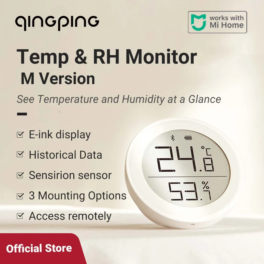 Qingping Thermometer Hygrometer Sensor M Version, Digital Bluetooth Indoor Smart T&H monitor,30-Day Free Data Storage for Home