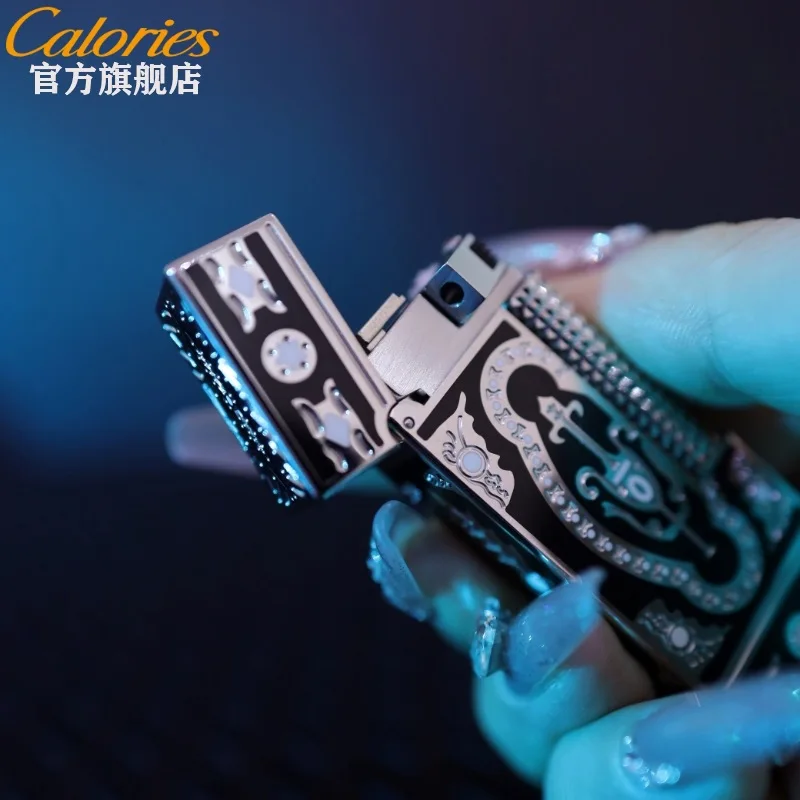 

Calories narrow version inflatable lighter ultra-thin windproof pure brass grinding wheel cigarette lighter business gift