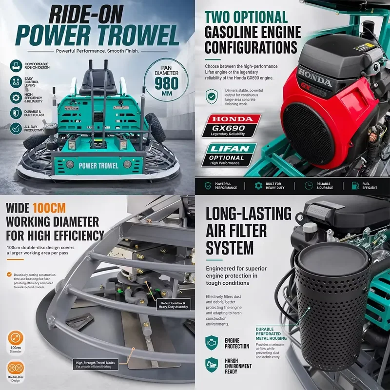 39 47Inches 1000mm Concrete Machinery Cement Mortar Polishing Ride on Power Trowel Concrete Finishing Trowel Machine