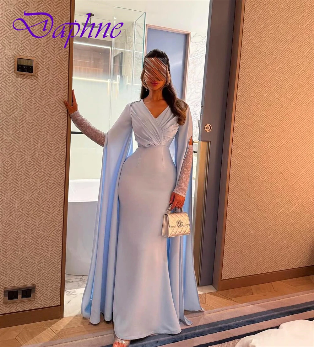 

Customized Sexy V-Neck Jersey Evening Dress Simple Mermaid Long Sleeves Prom Dresses Sparkly Sweep Train Special Occasion Gowns