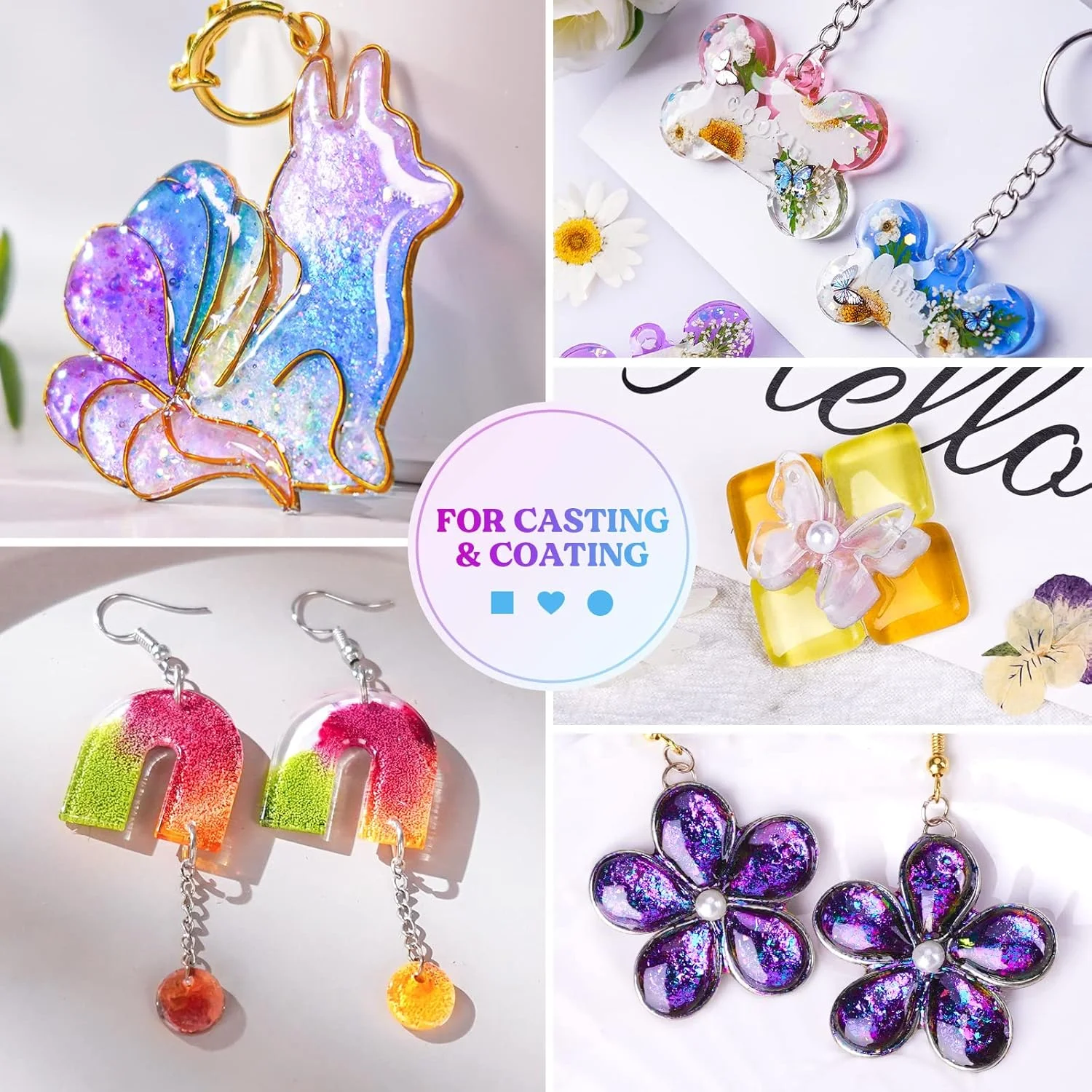 100g UV Resin Clear, Random Molds 5pcs Hard, Upgraded Crystal Clear Epoxy Resin Up Premixed UV Cure Resin for Craft Jewelry Maki
