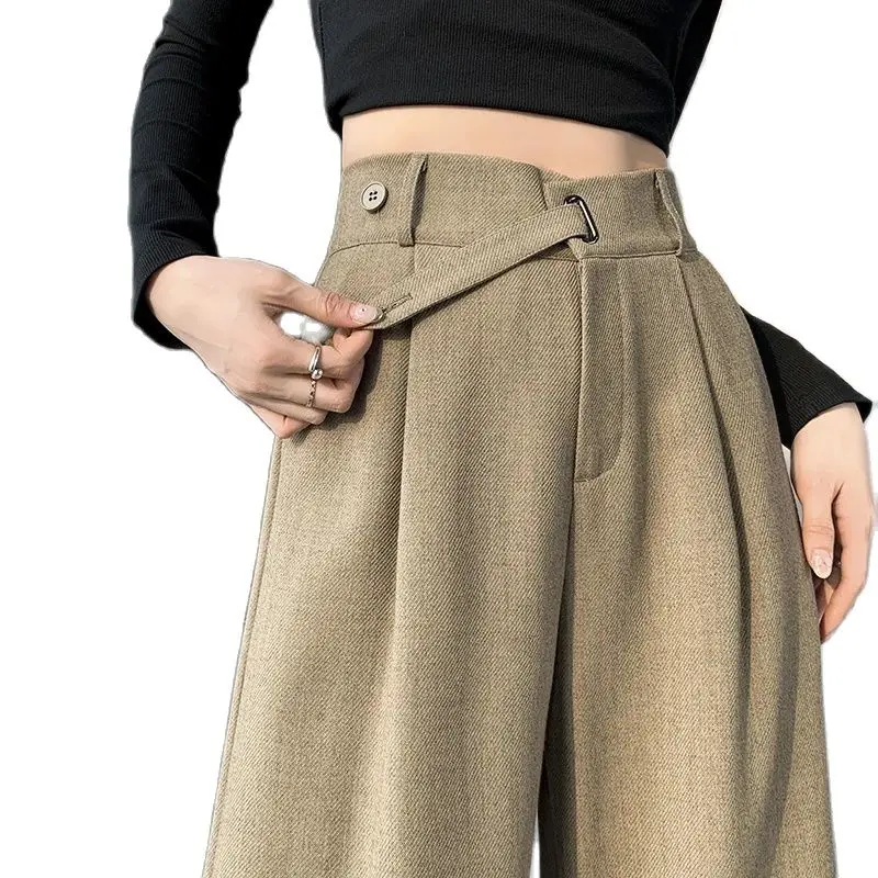 

QOERLIN XS-XXL Linen Suit Pants Wide Leg Women Trousers 2024 Straight Pants Loose Casual High Waist Pants Zipper Fly Trousers