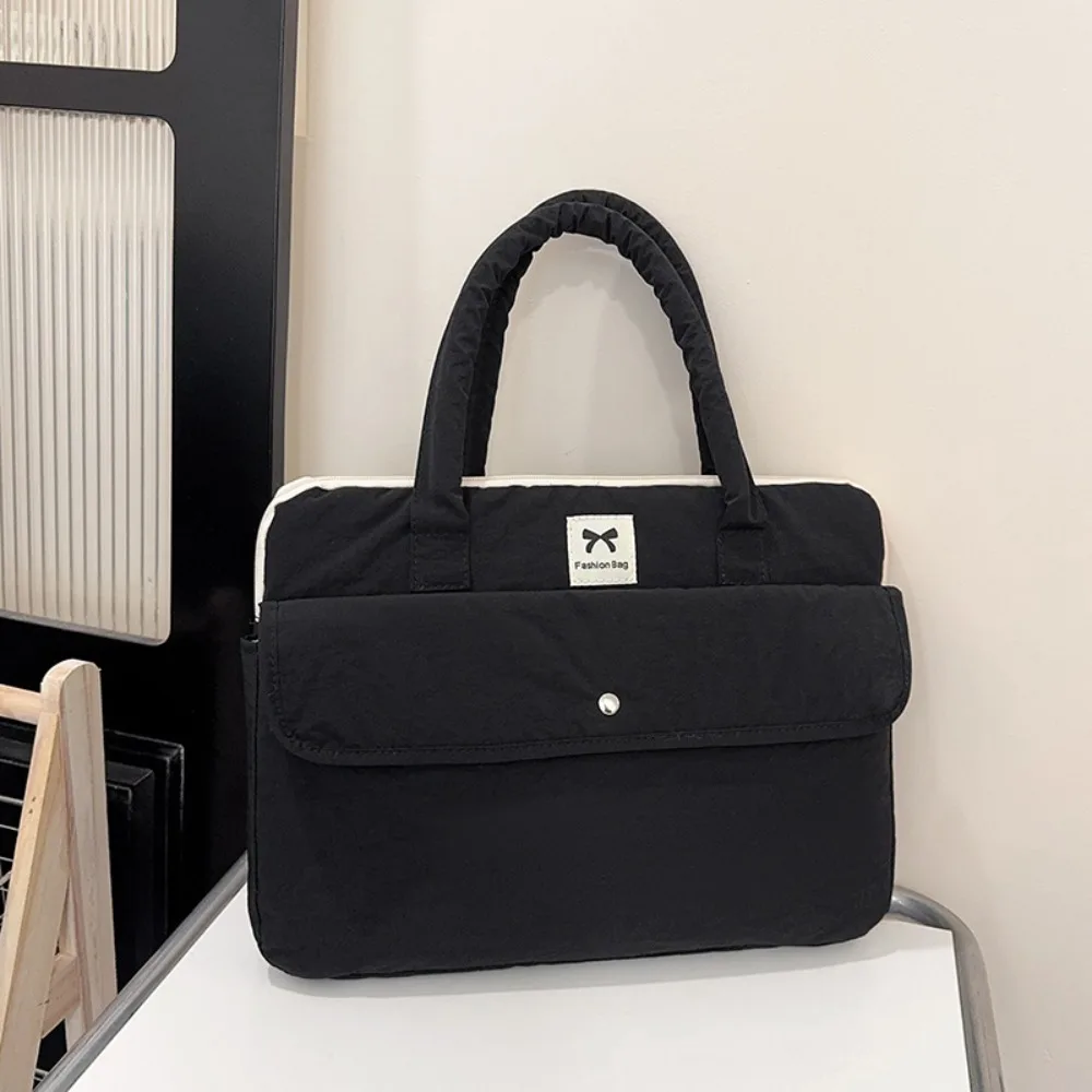 Solid Color Bow Print Laptop Storage Bag Water-repellent Large Capacity Tablet Handbag Multifunctional Shockproof