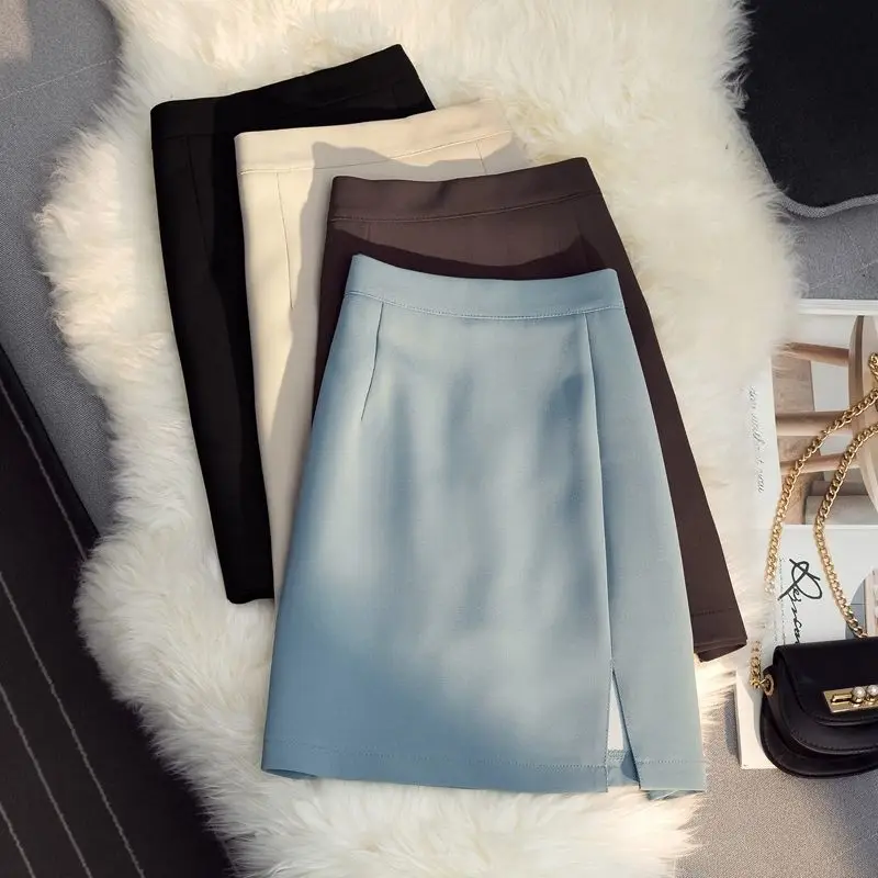 High Waisted Slit Spring Anti Glare Versatile Professional Suit Half Skirt for Slim Fit Hip Hugging Short Skirt for Women