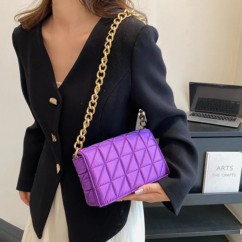 Brand Designer Quilted Shoulder Purse For Women Fashion Chain Handbag Clutches 6 Color Nylon Underarm Female Shoulder Bag Luxury