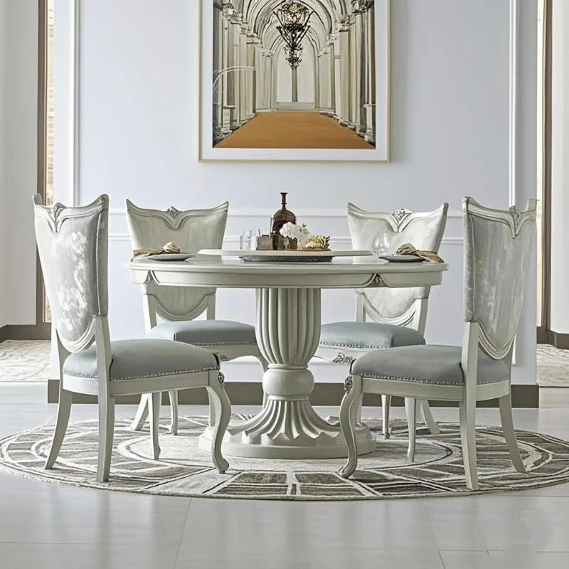 Round dining table European court luxury villa large flat floor retro dining table