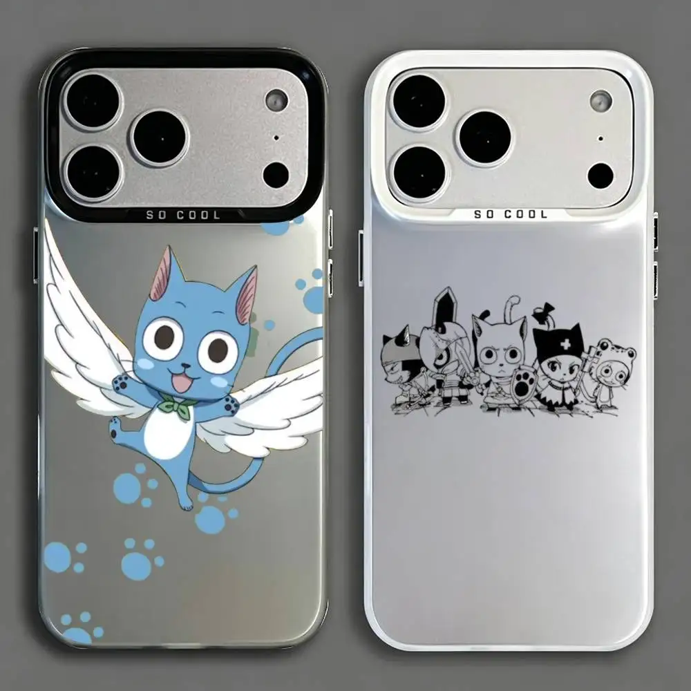 Чехол для телефона «Аниме Fairy Tail Happy» для iPhone 17, 16, 15, 14, 13, 12, 11, Mini, Pro, E, MAX, белый матовый, цвета конфет.