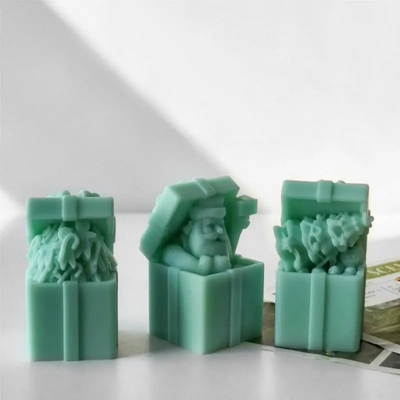 قالب شمع من السيليكون 9HJK مع صندوق هدايا مفصل، قالب شمع معطر من السيليكون قابل لإعادة الاستخدام لشمعة على شكل صندوق هدايا #4