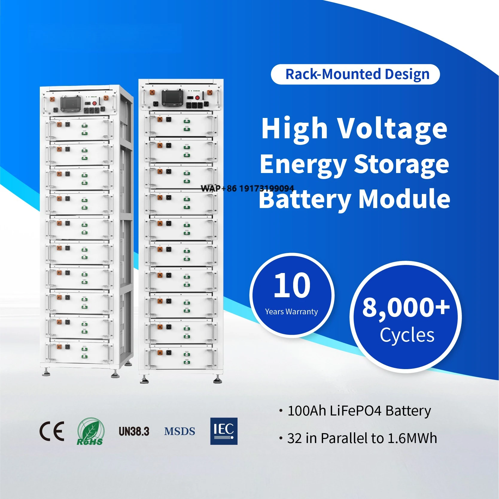 

CE UN38.3 ROHS Certificated 40.96kWh High Voltage Over 8000 Cycles 10 Years Warranty Solar LiFePO4 Battery