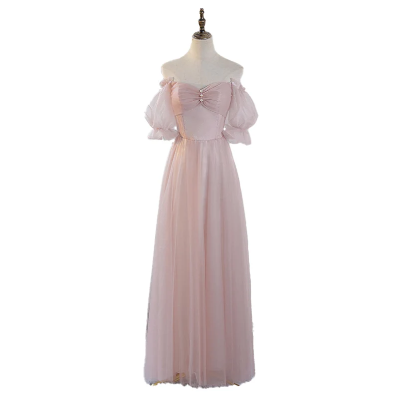 Robe de Demoiselle d'Honneur en Tulle Rose pour Femme, Col Carré, Manches Courtes, Bandage, Graduation, Élégante, Simple, Soirée