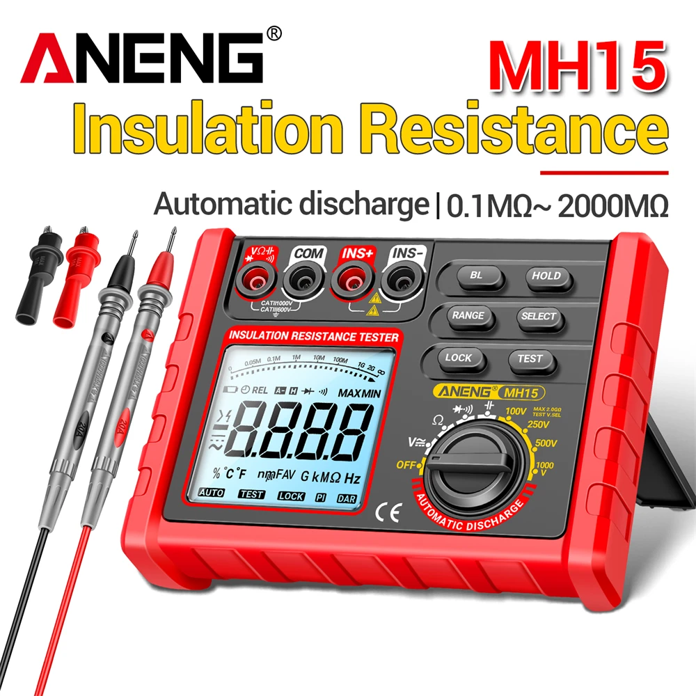 ANENG MH15 Ohmmetro digitale Misuratore di resistenza di isolamento 6000 Tester di resistenza di conteggio Test di condensatori Megohmmetro Strumento ad alta tensione