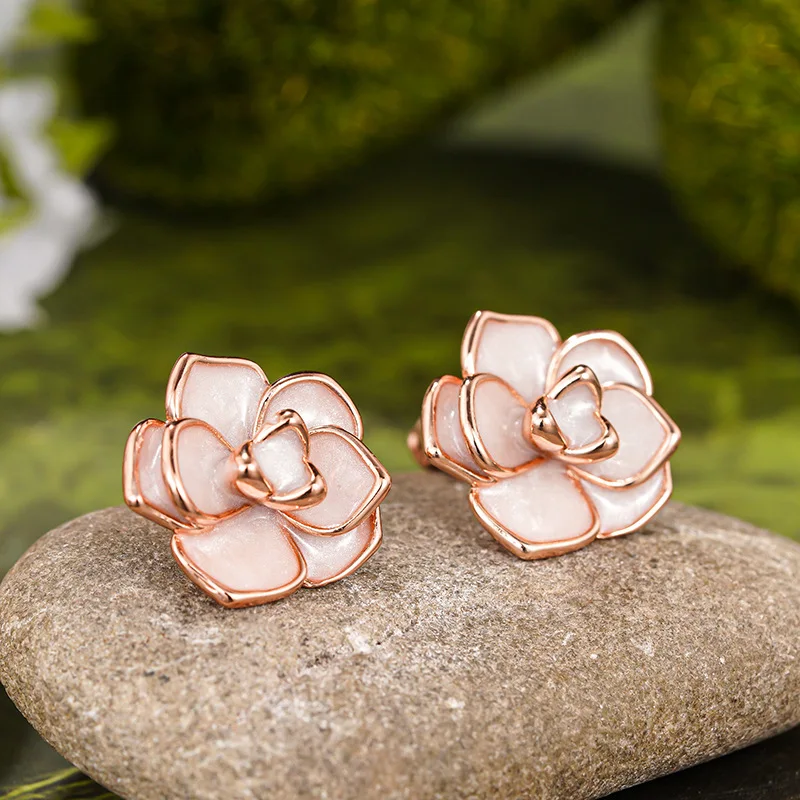 Forest Style Countryside Style, Small and Fresh Earrings, Elegant Accessories with Gardenia Flowers, Painted Oil Accessories