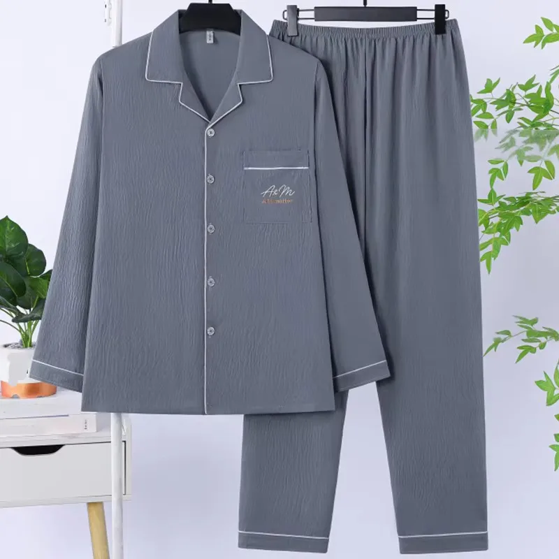 Conjunto de pijama de 2 piezas de estilo coreano para hombre, informal, versátil y cómodo, con cárdigan abierto por delante, para primavera y otoño