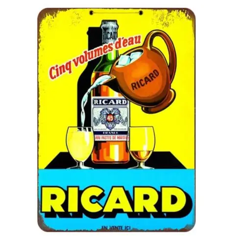 Yellow Ricard Beer Pot Metal Plaque Tin Sign Retro Tin Plate Wall Decor Vintage