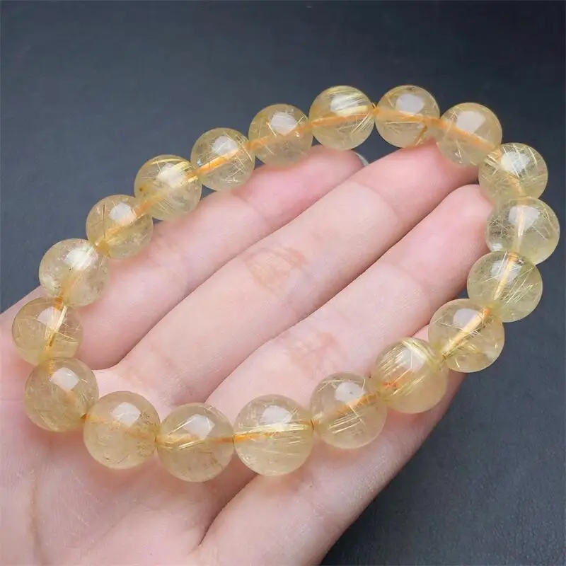 10.5MM Natural Golden Rutilated Quartz Bracelet Healing Visuddhi Chakra Stress Relief Reiki Yoga Energy Holiday Gifts 1PCS