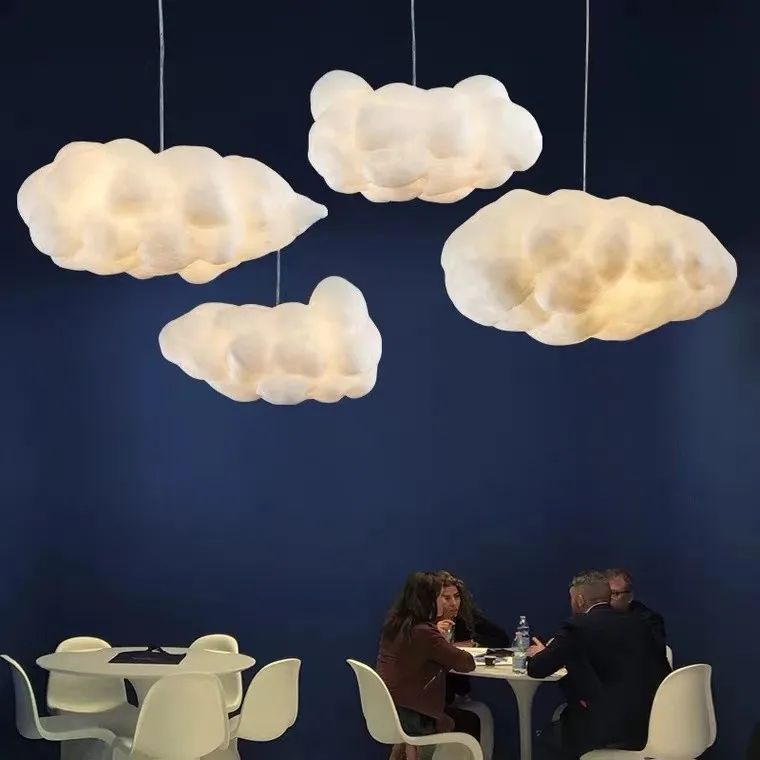 Moderne Form von Tuch Kunst Kreative Nordic Restaurant Dekorative Esszimmer Led Nette Baumwolle Wolke Kronleuchter Anhänger Lichter