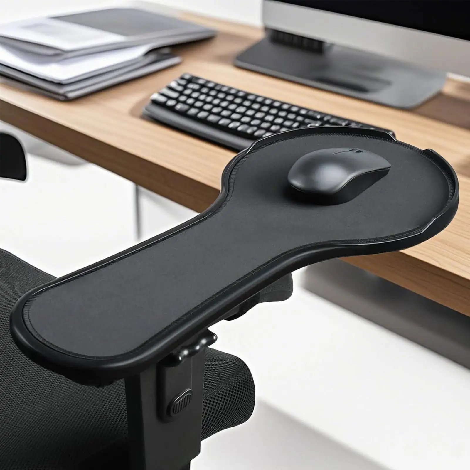 Ergonomic Arm Rest Mouses Pad Black Chair Arm Rest Adjustable Attaches Durable Easy To Install Mouses Extension Tray