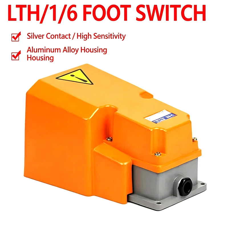 15A 380V 220V Heavy Duty Industrial Foot Switch Pedal LTH-1/6 Aluminum Alloy Silver Contact Emergency Reset Power Control