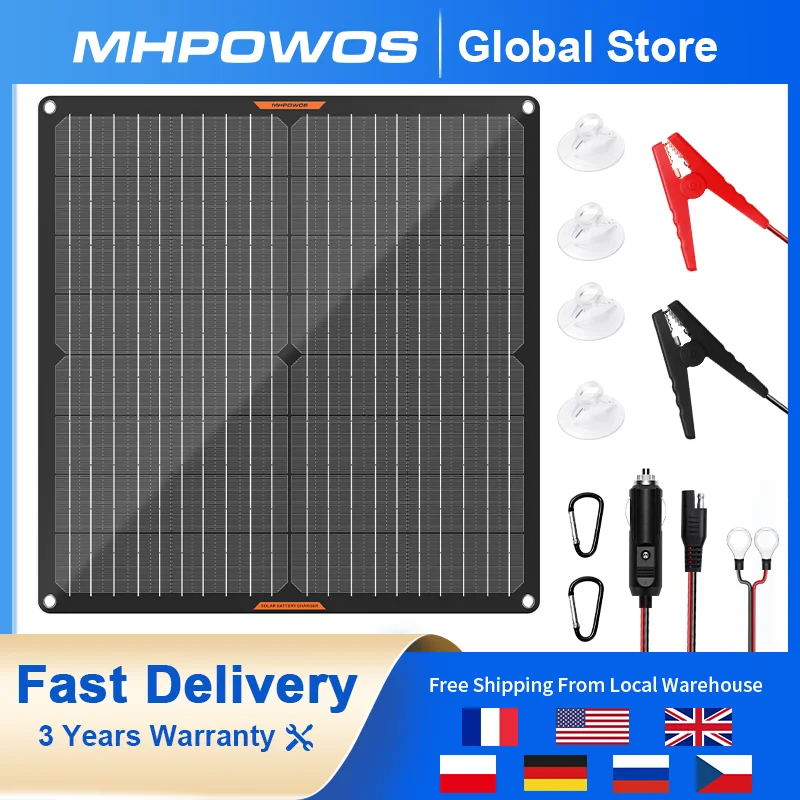 

MHPOWOS 20W 12V Solar Car Battery Charger Maintainer Waterproof Portable Solar Trickle Charger for Car Truck Boat Lawn Mower RV