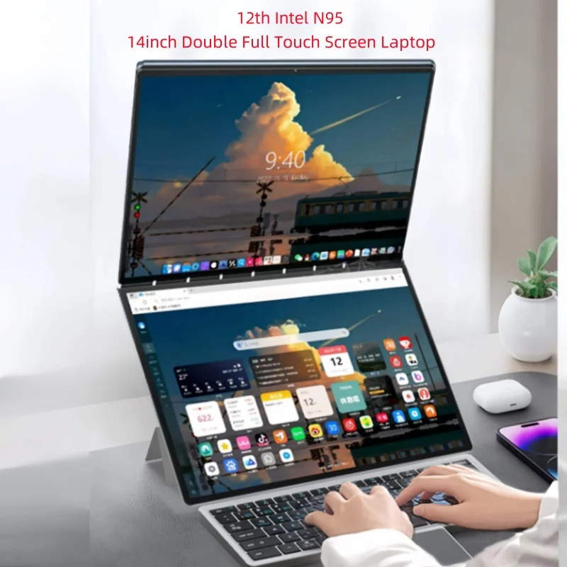 Imagem -03 - Laptop Dual Screen com Metal Case 2k Touch Screen Notebook Intel N95 Cpu 360 Graus Flip em 16gb 14