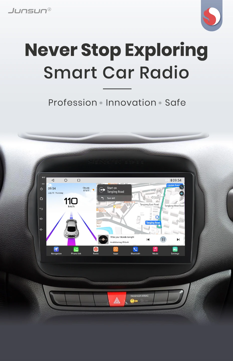 Junsun Qualcomm 8-Core 360 Kamera Drahtlose CarPlay Android Auto Auto Radio für Jeep Renegade 2016-2020 GPS Multimedia – Detail 2
