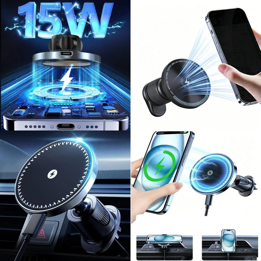 Consumer Electronics Trending Products Wireless Car Charger Fast Charging Magnetic Air Vent Car Phone Holder Chargers Adapters