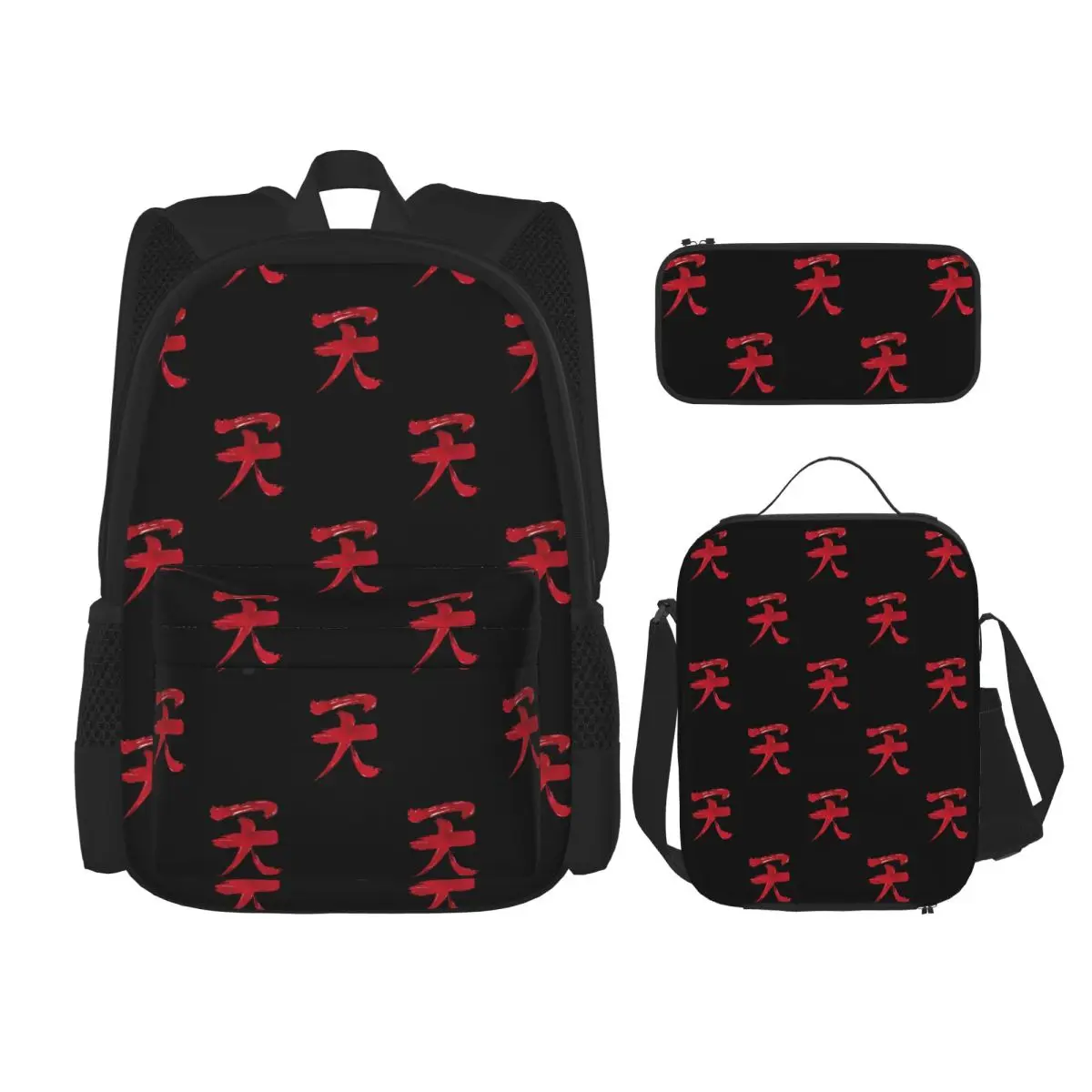 

Akuma Kanji - Blood Edition Backpacks Kids Bookbag School Bags Rucksack Lunch Bag Pen Bag Three-Piece Set